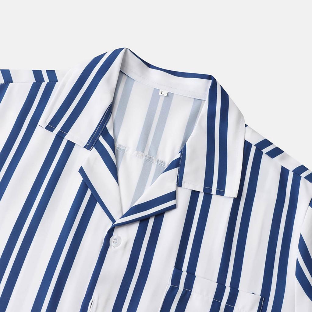 Haut Décontracté de Vacances Hawaïennes pour Homme Ample Confort Chemise à Manches Courtes Rayée