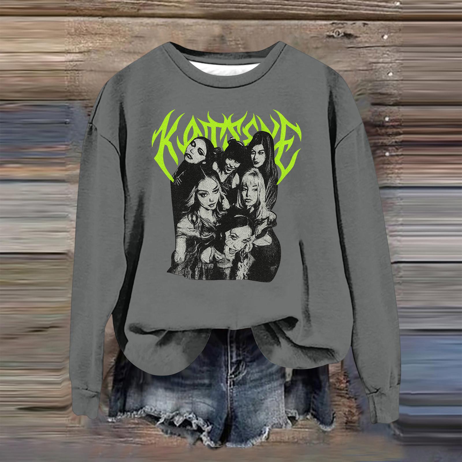 

Женская модная повседневная толстовка с длинным рукавом, свободного кроя, с принтом XXL