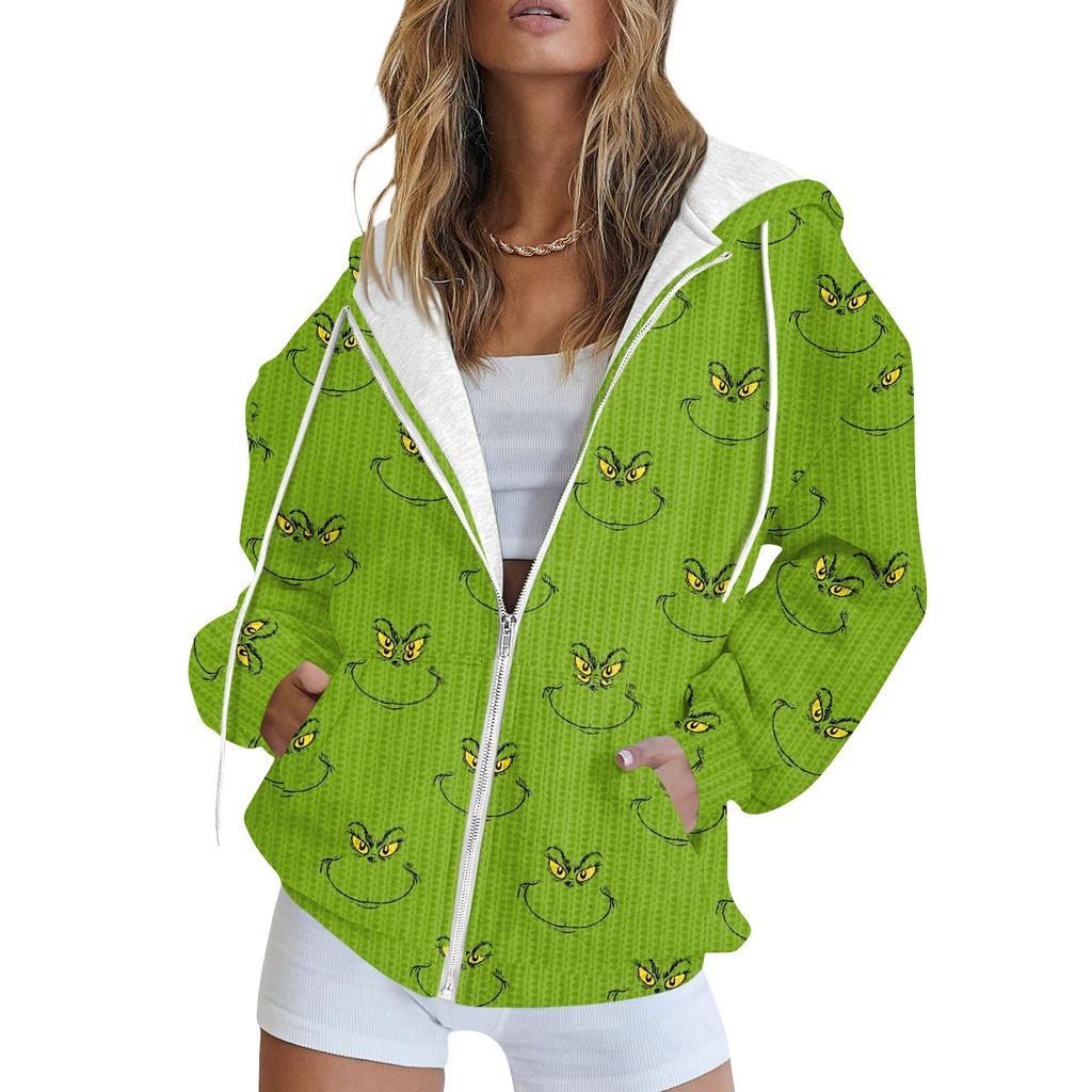 Women's Fashion Jacket Casual Printed Long-sleeved Hooded Cardigan Sweatshirts