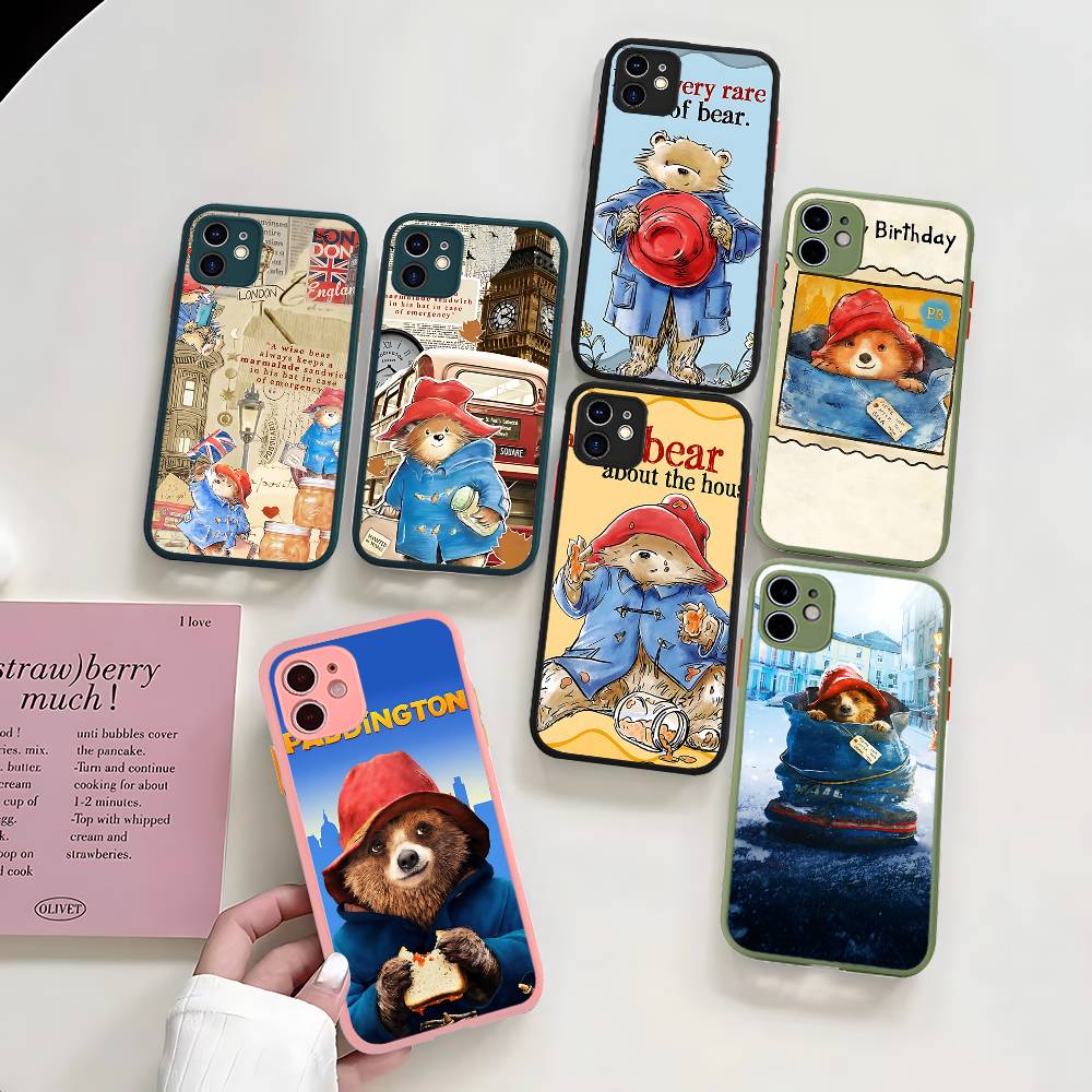 Cute P-Paddingtons Bear Matte Translucent Phone Case For Iphone 16 ProMax 15 14 13 12 11 X XS PRO Plus