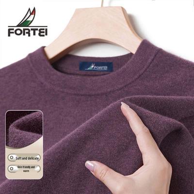 Futing Men's Round Neck Long Sleeve Knit Sweater