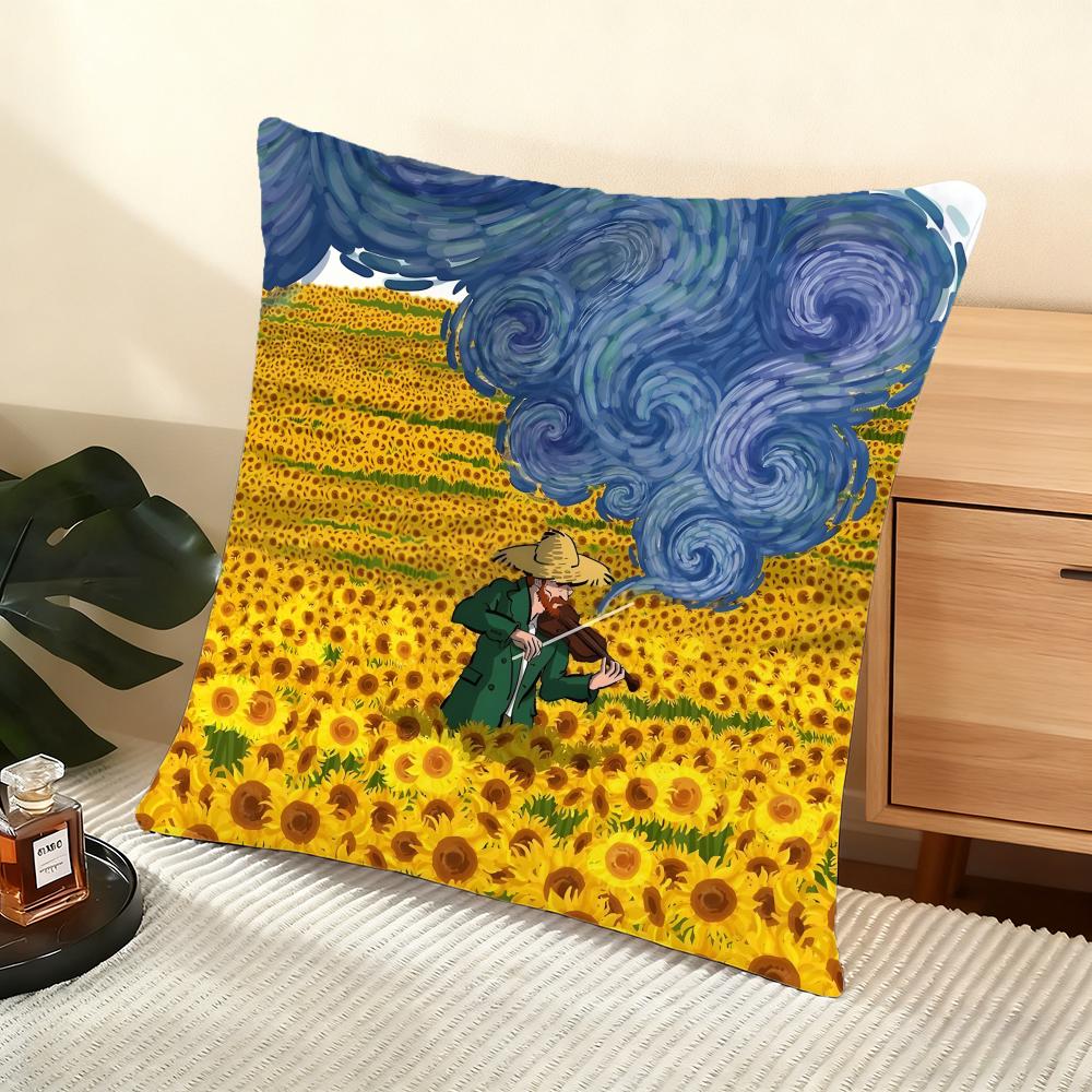 Poszewka na poduszkę Jedwabista Krótka Pluszowa Domowa Poszewka na Poduszkę Sofy - Niewidoczny Zamek Dekoracja Domu Dzieła Van Gogha