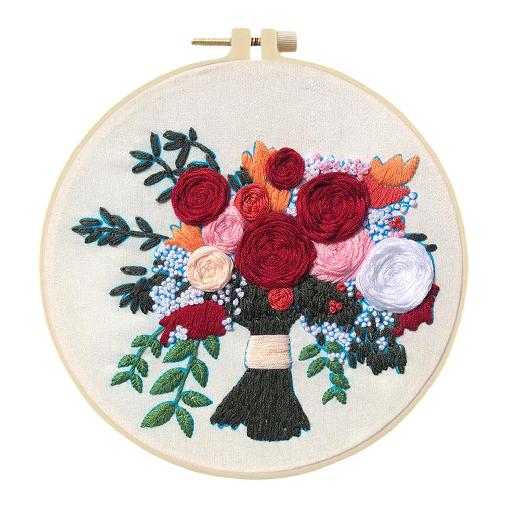 

Наборы для вышивки крестиком с цветочным принтом и пяльцами из цветной ткани