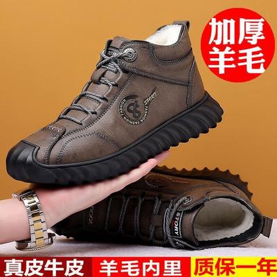 [Echtes Lederwolle] Winter Schneestiefel Herren Fellintegriert extra dicksohlige warme und kältefeste Baumwollschuhe