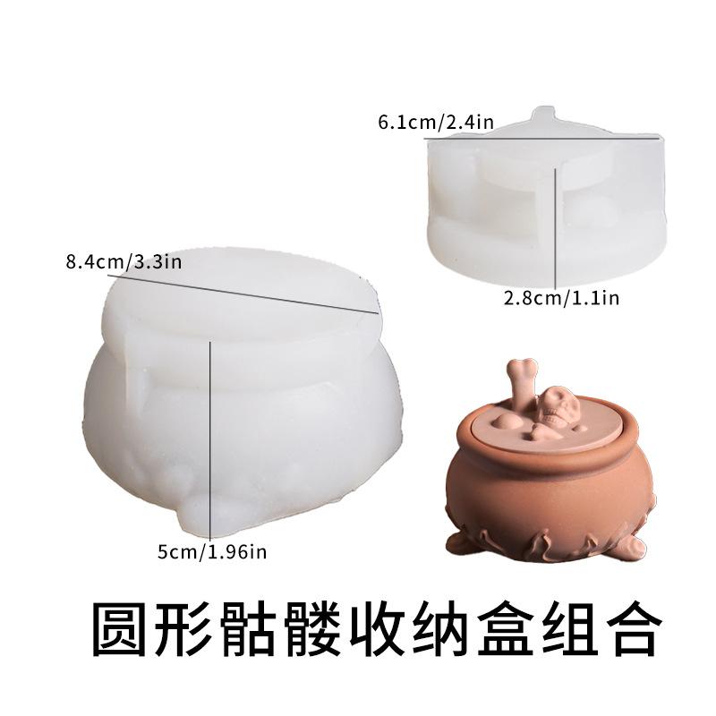 

Halloween Skull Soup Pot Jar Plaster Casting Molds Flowerpot Jewelry Storage Box Mould Skull Candle Cup Silicone Mold With Lid
