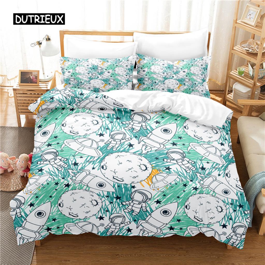 

Комплект постельного белья с рисунком астронавтов, комплект пододеяльников, постельное белье с 3D-печатью, комплект постельного белья размера «queen size», модный дизайн EU single(135x200cm)