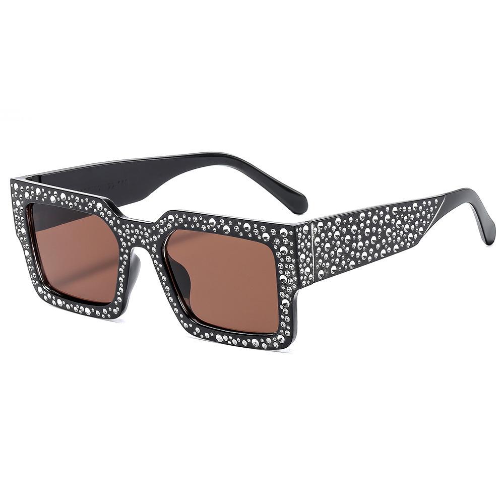 Fashion Large Frame Square Sunglasses, Personalized Versatile And Thin Retro Sunglasses, Women'S Street Photography Glasses With Diamonds