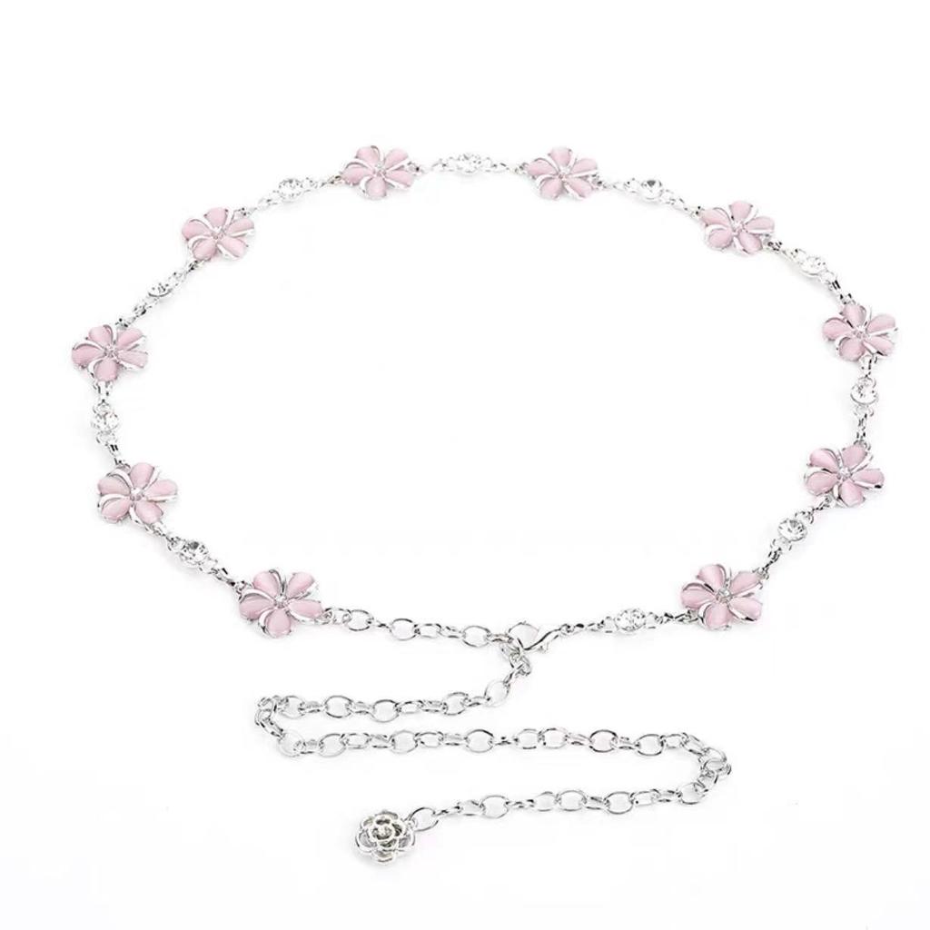 Woman Chain Versatile Blue Thin Belt Summer Decorative Skirt Shirt Waist Slim Ins Trendy Metal Flower Chain Korean Version