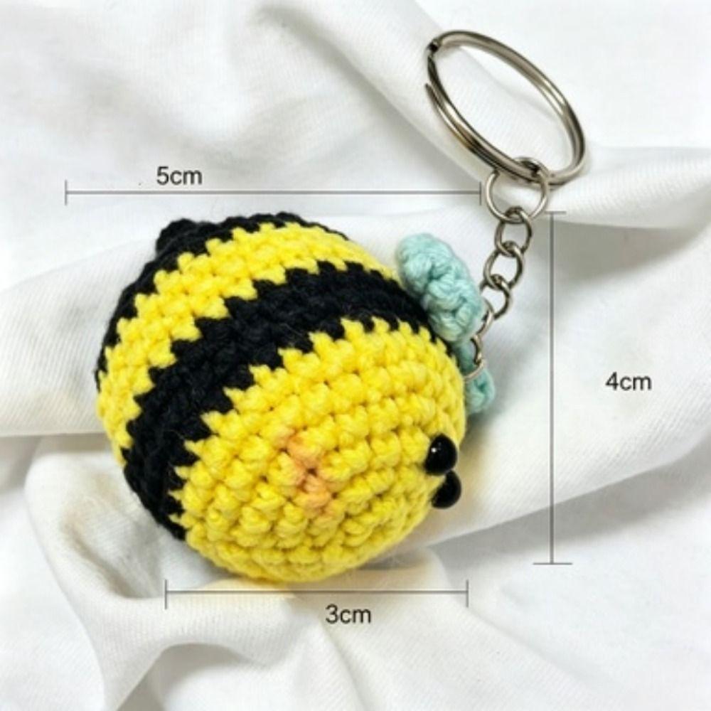 Handmaking Crochet Keychains Cute Wool Knitting Insect Cartoon Bees Pendants Animal Doll