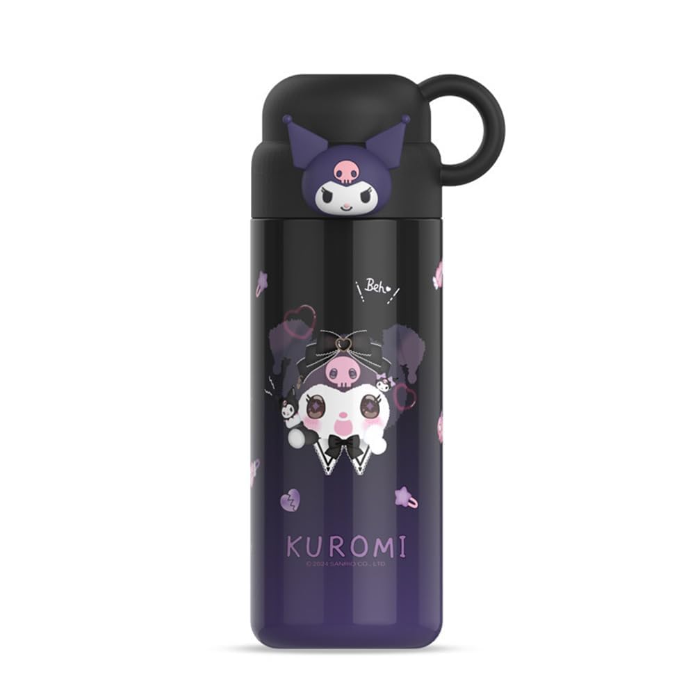 Sanrio Kuromi Stainless Steel Water Bottle, Cute Cartoon Thermos, Vacuum Insulated, Portable Cup, Dual-Use Lid, Easy to Clean, Perfect for Commuting,