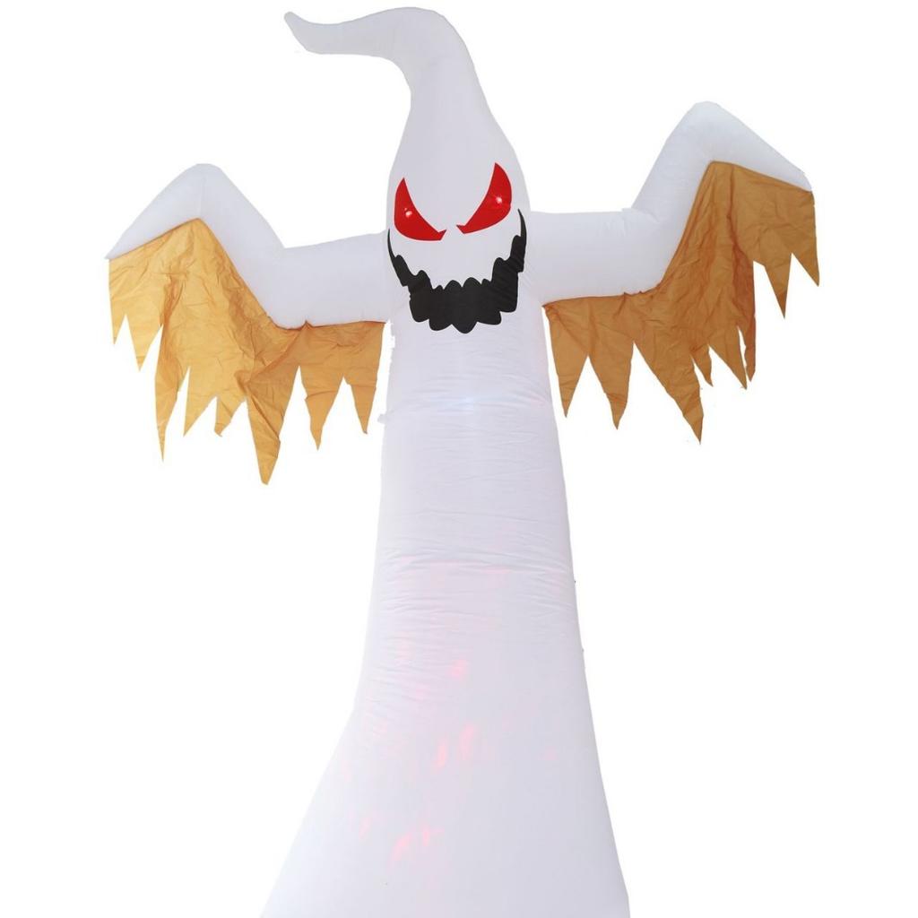 Halloween LED Inflatable White Ghost 2.4m Scary Decor with Color Lights and Flashing Flame