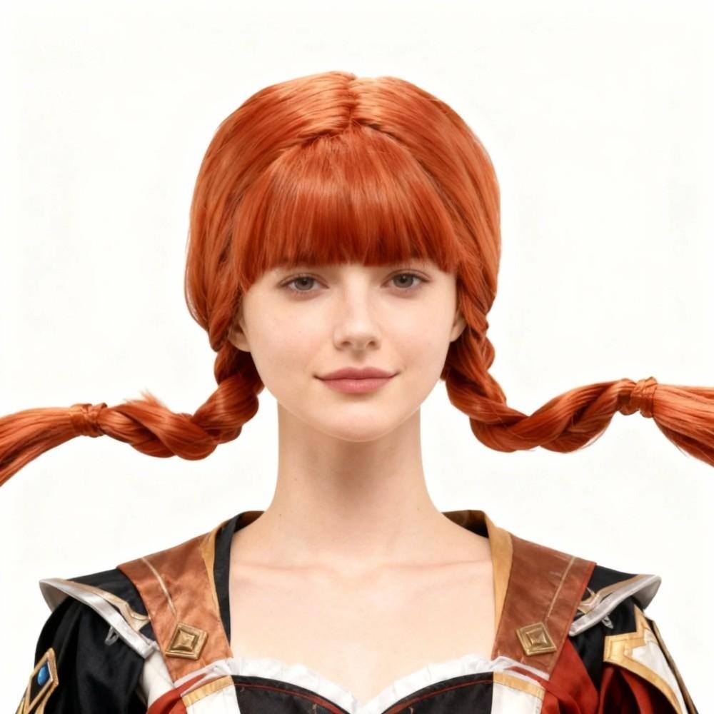 Neat Bangs Long Orange Hair Anime Twisted Braid Wig Synthetic Halloween Cosplay Wig Carnival Party
