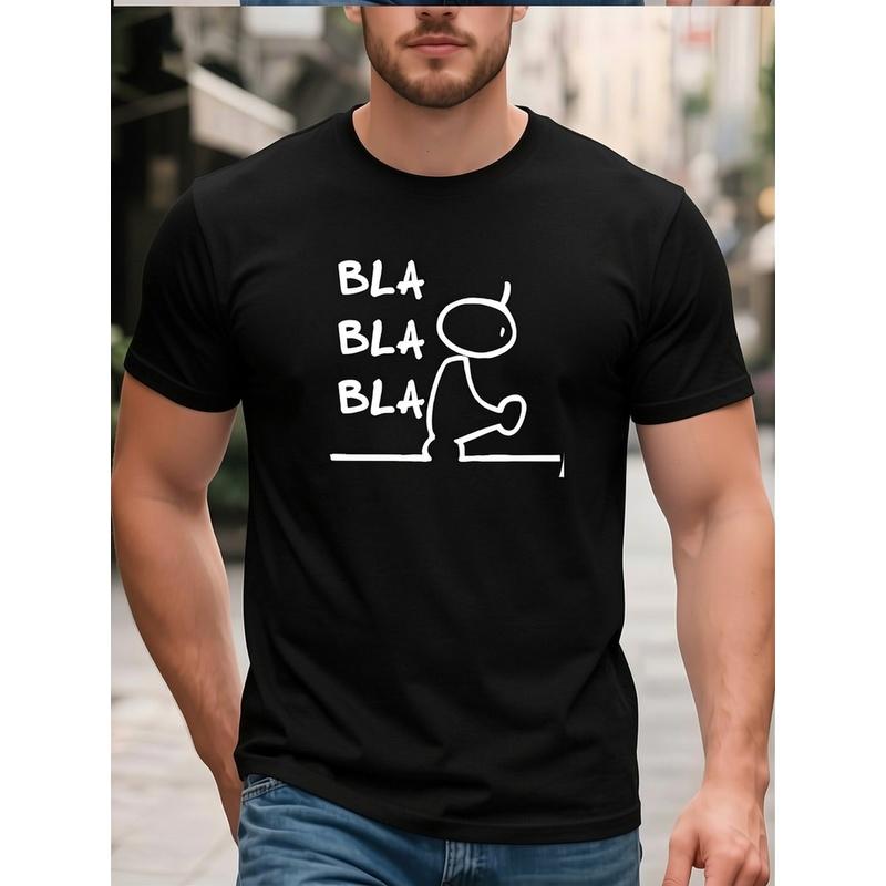 Men's Bla Bla Bla Cartoon Print T-Shirt - Casual Round Neck Short Sleeve Tee with Bla Bla Bla Character, Machine Washable Suitable for Athletic Wear