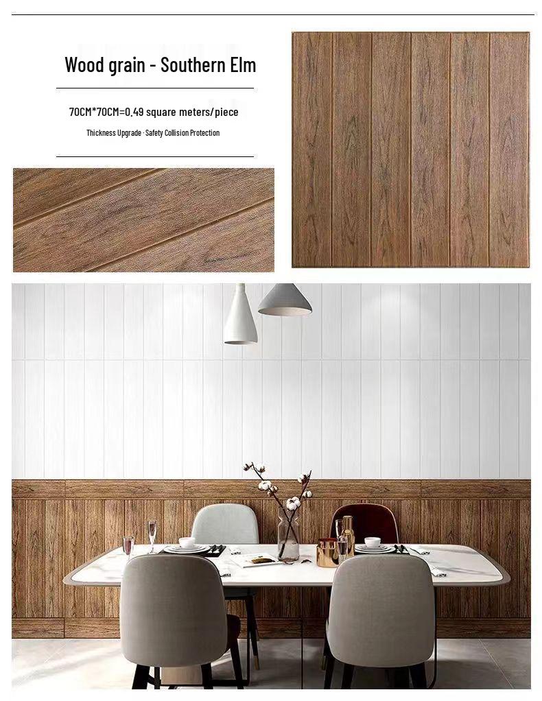 3D Wood Grain Self-Adhesive Wall Stickers: Soft, Anti-Collision Wallpaper for Bedroom Decor