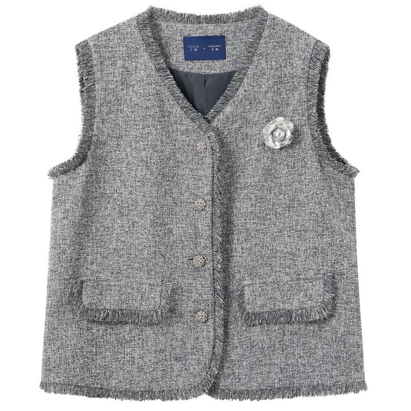 Sancai Women's Plus Size Rhinestone Tweed Vest