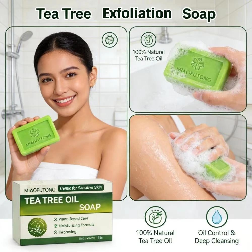 115g Tea Tree Oil Soap Bar for Men Women Natural Plant Extract Handmade Soap Deep Cleansing Soothing for Dry Skin Exfoliate Skin