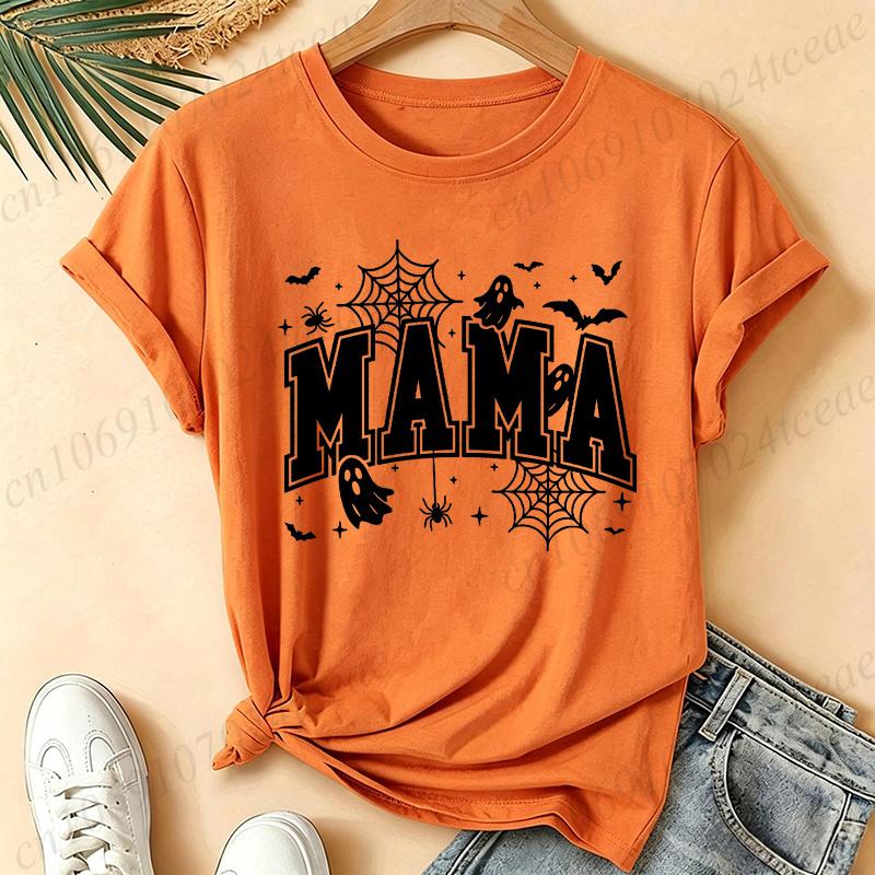 Spooky Season Graphic T-shirt Short Sleeve Tops Halloween Mama Retro Aesthetic Party T-shirt This Mama Loves Her Boos Shirts