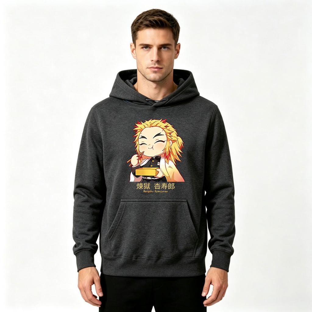 Anime Rengoku Kyoujurou Print Herren Pullover Hoodie Lässiges Langarm Lockeres Kapuzensweatshirt