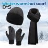 3 Pcs/Set Unisex Winter Beanie Scarf Gloves Set Thick Knitted Warm Cap Touchscreen Gloves Elastic Ear Protection Windproof Winter Outdoor Cycling