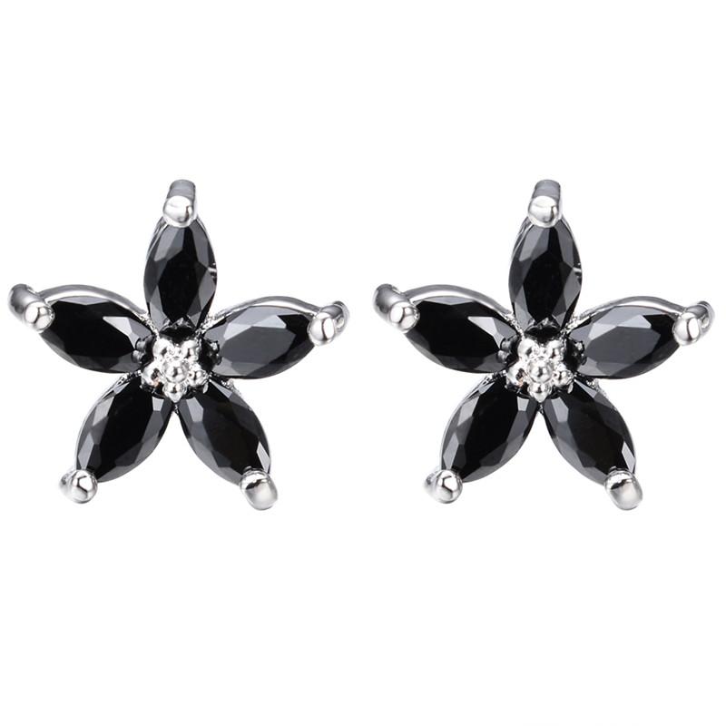 Cute Female Blue Zircon Stars Stud Earrings Multicolor Birthstone Crystal Silver Color Wedding Jewelry For Women