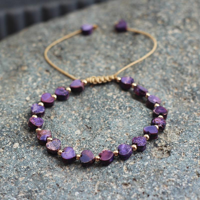Colorful Bohemian Purple Emperor Bracelet with Adjustable Braided Hematite Spacer Beads
