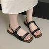 Sandals women's summer 2025 new evening breeze round head open toe simple soft leather flat women's sandals