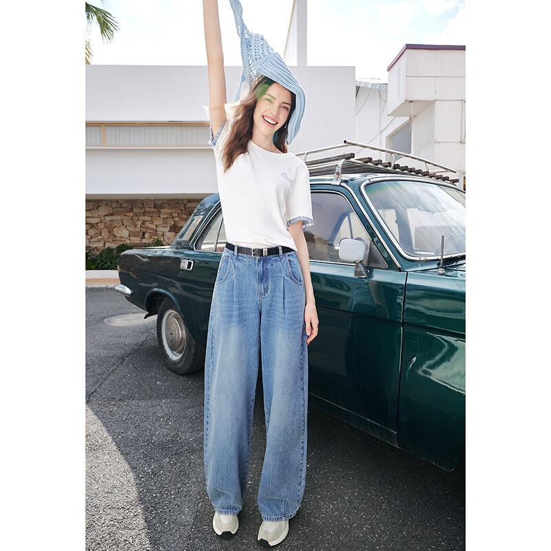 BETU Women's High-Waist Loose Denim Wide-Leg Pants