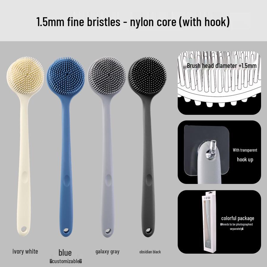 Silicone Long-Handled Bath Brush - Soft Bristle Back Scrubber for Easy Cleaning