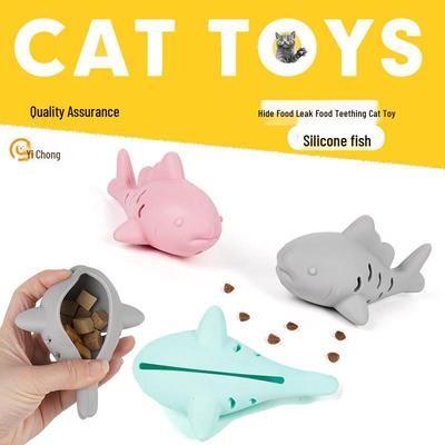 Silikon Fisch Kätzchen Teaser & Slow Feeder Spielzeug für Katzen