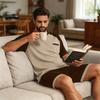 Herren Sommer-Pyjama-Set Kurzarm-Oberteil mit Tasche und passender Hose Leichte atmungsaktive Nachtwäsche Loungewear