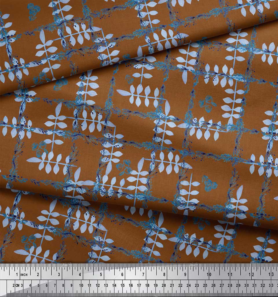 Soimoi Schwarzer Japanischer Krepp-Satin Stoff Blätter & Floral Karomuster Stoff pro Meter 42 Zoll