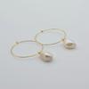 Round Earrings White Natural Freshwater Pearls Large Gold Earrings Baroque Pearls Handmade Gold Earrings Women's Earrings