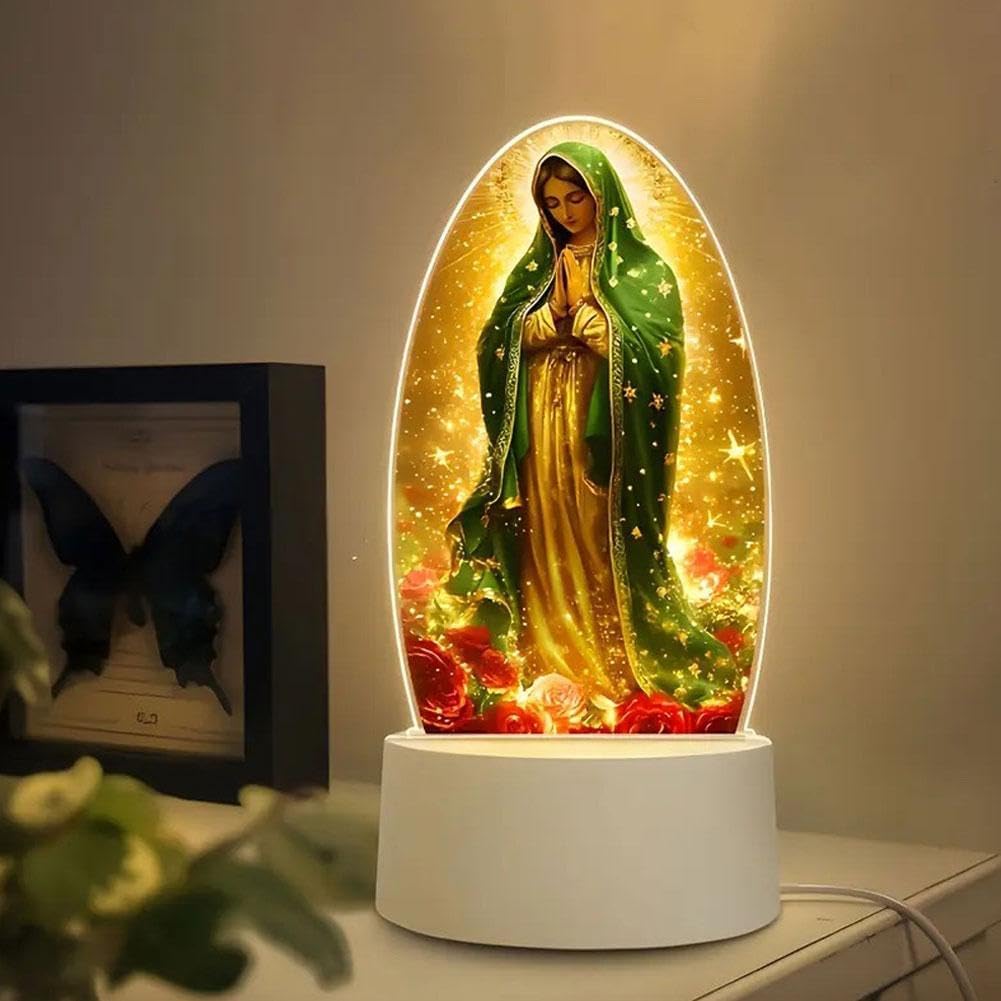 Usb-Powered Religious Lamp Plastic Led Catholic Table Lamp Guadalupe Virgin Prayer Lamp High-Quality Mary Prayer Night Light