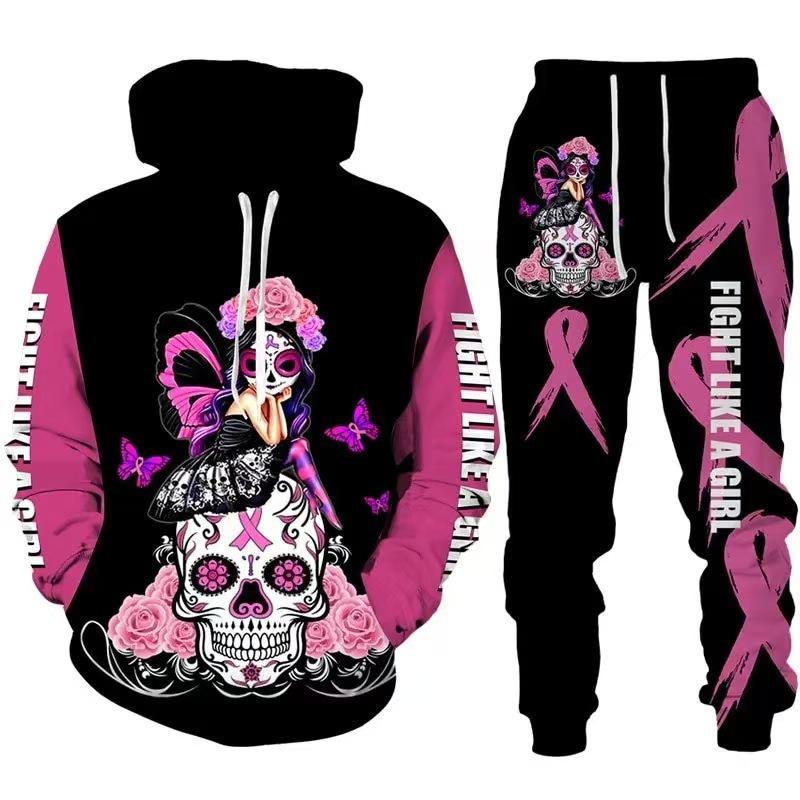 Hot Sale, Stylish 3D Skull Print Punk Sportswear, Pants Hoodie Couple Suit Street Trend