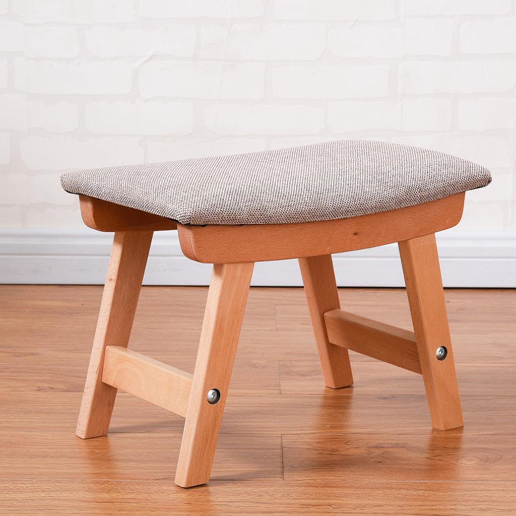 Footstool Wooden Structure Sponge Cushion Step Stool Home Decor White Blue