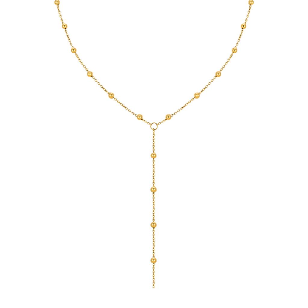 Jewelry, Stainless Steel Bead Chain Y-Shaped Wind Versatile Necklace Plated 18K Gold Nc-1970