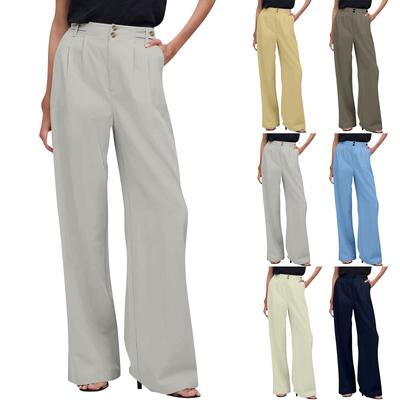 Lässige, einfarbige, weites Bein, hohe Taille, legere Faltenhose für Damen mit Taschen