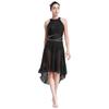 Womens Sleeveless Ruched Dress Asymmetrical Hem Design Sparkly Rhinestones Lyrical Dance Performance Wear