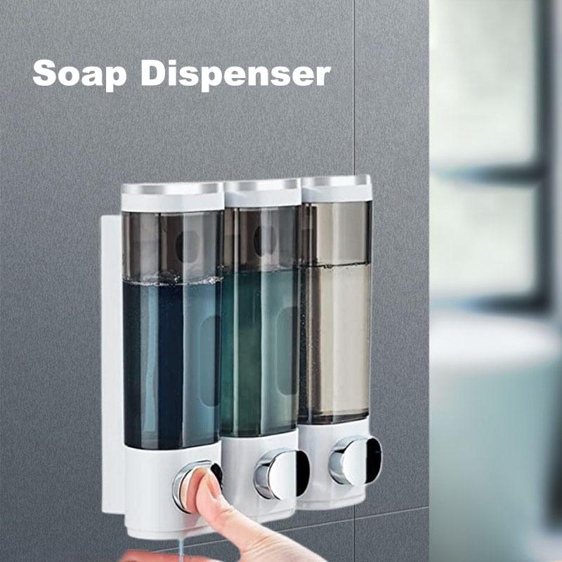 Liquid Soap Dispenser Three-Head Shower and Lotion Dispenser Waterproof Shampoo Gel Container Wall Mount with Clear Window
