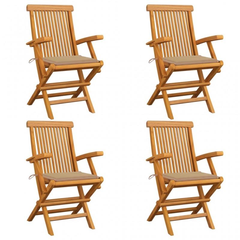Day and Night - Day and Night Garden Chairs 4 Units Solid Teak Wood with Beige Cushions