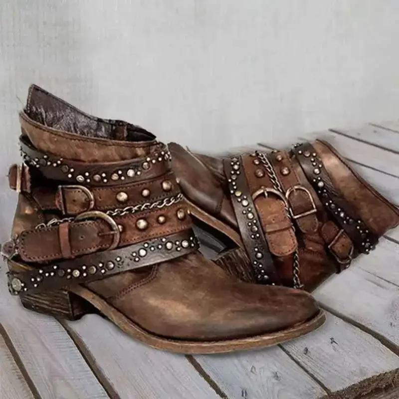 Autumn And Winter Fashion Women'S Boots New Platform Casual Leather Plus Size 43 Women'S Boots Belt Buckle Boots