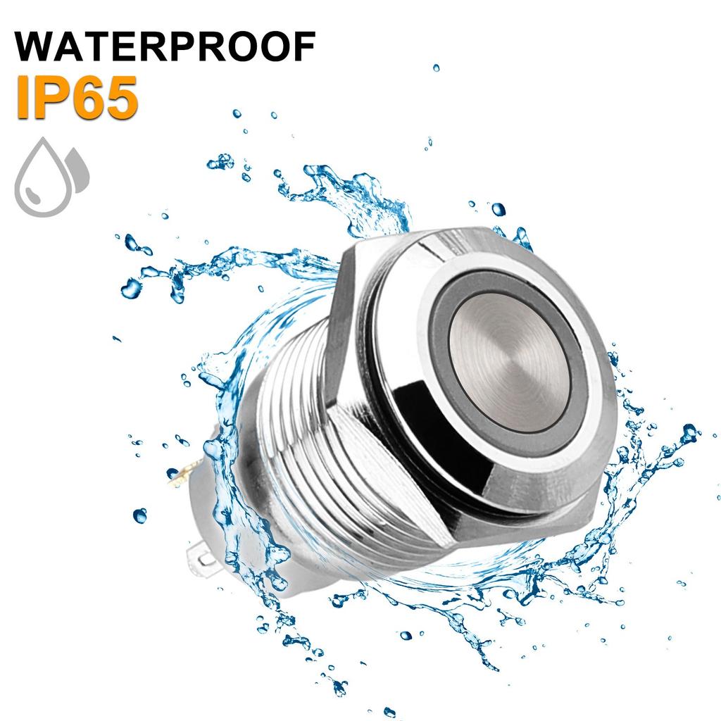 5pcs 19mm Momentary Push Button Power Switch Stainless Steel with Blue LED