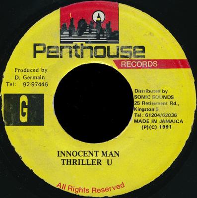 7-Zoll-Schallplatte THRILLER U Innocent Man NONE Penthouse Records 1991 Jamaika Reggae Ska Dub Gebraucht
