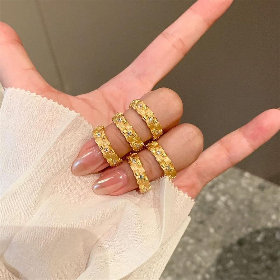 Old Money Wind Middle Ancient Braided Brushed Zircon Ring Sense Index Finger Ring Exquisite Versatile Ring