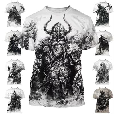 Camiseta Negra Blanca para Hombre Patrón de Tatuaje de Líneas Camiseta de Manga Corta 3D Tops Calle Hip-hop Harajuku Camiseta Genial