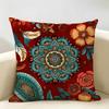 Red Bohemian Style Cushion Cover Natural Linen Organic Fabric Double-Sided Printing Breathable Perfect For Home Decor