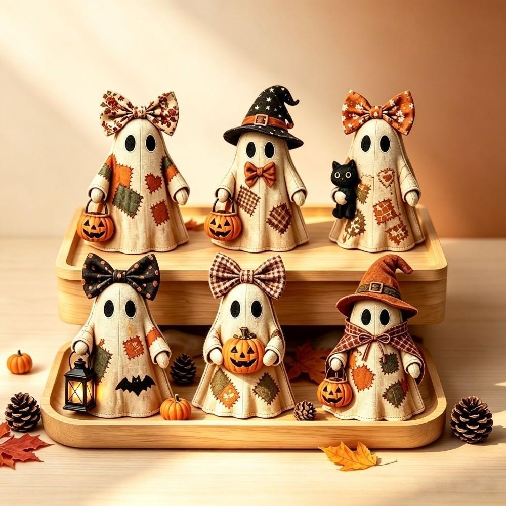 Double-Sided Printed Wooden Ornament Vintage Distressed Ghost Figurine Tabletop Ornament Halloween