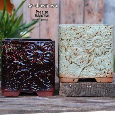 Large Retro Square Ceramic Succulent and Orchid Pot