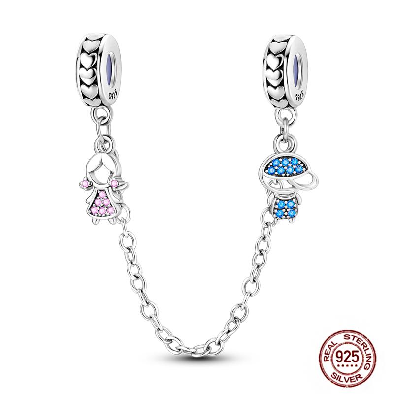 Silberner Verschluss, 925er Silber, Silikon-Abstandshalter, Pavé-Rundclip-Anhänger, Kleeblatt-Sternperlen, feste Sicherheitskette, passend für Original-Armbandschmuck