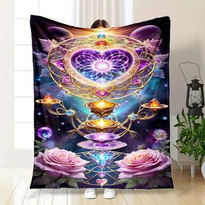"Enchanted Mandala Crystal Heart Decor"Blanket Flannel Throw Blanket for Sofa, Bed, Travel, Camping, Office